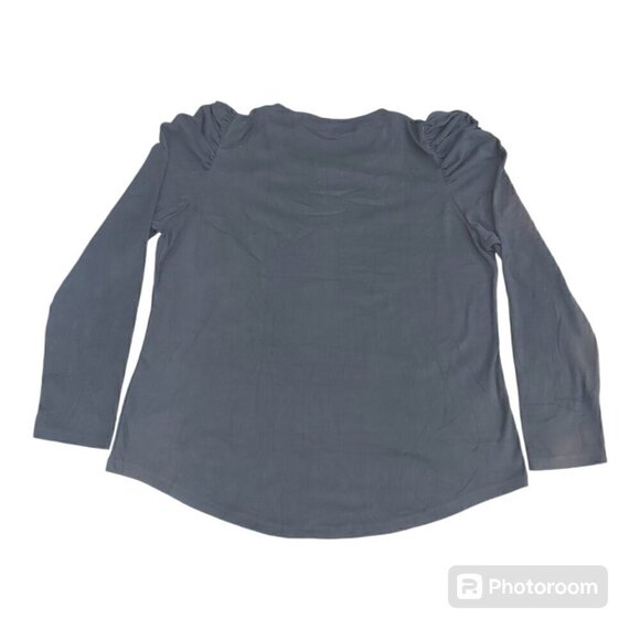 Women's Black Polyester Blend Long-Sleeved Shirt W/Puffy Ruched Shoulders, 2XL - Picture 2 of 7